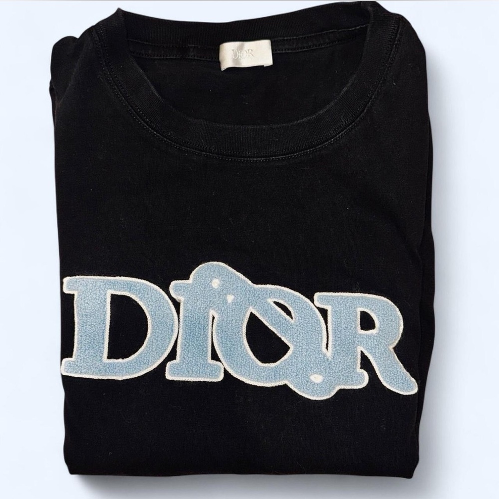 Dior Black Tee with Light Blue Logo